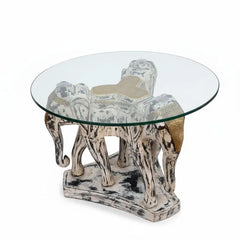 Indian Hand Carved Solid Wood Elephant Base With Glass Top Coffee Table C161