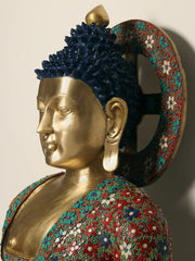 Indian Lord Buddha in Vitark Mudra Brass With Inlay Work In Brass Statue