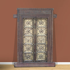 Indian Vintage Antique Handcrafted Brass Work Wooden Door 60