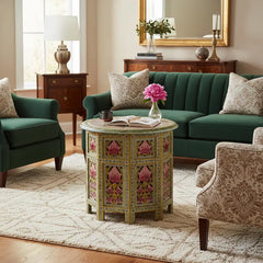Indian Hand Painted Carved Solid Wood Coffee Table C142