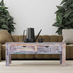 Rustica Reclaimed Solid Wood Coffee Table With Drawers Whitewash C4