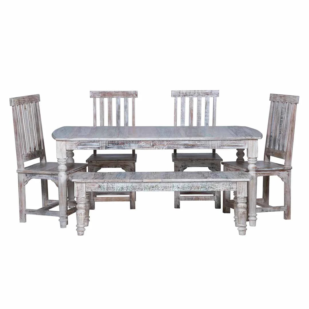 Rustica Reclaimed Solid Wood Rustic Dining Table Set Multicolour C17
