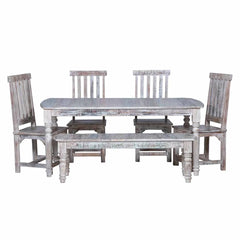 Rustica Reclaimed Solid Wood Rustic Dining Table Set Multicolour C17