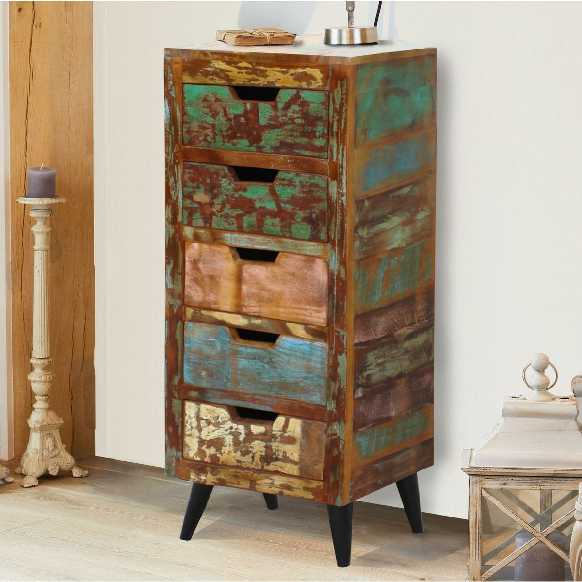 Aspen Scandi Reclaimed Wood Industrial Tallboy chest of drawers