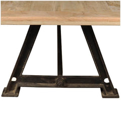 Industrial Solid Wood Trestle Iron Legs Farmhouse Dining Table