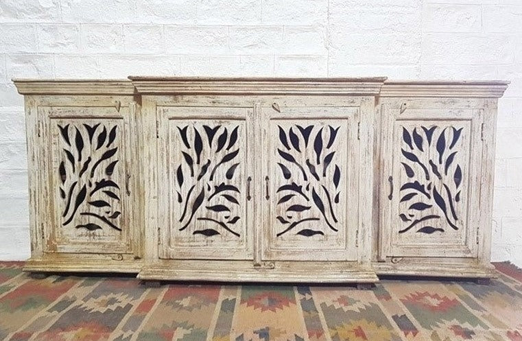 French Arched Hand Carved Indian Solid Wood Long Buffet Sideboard