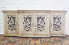 French Arched Hand Carved Indian Solid Wood Long Buffet Sideboard