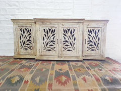 French Arched Hand Carved Indian Solid Wood Long Buffet Sideboard