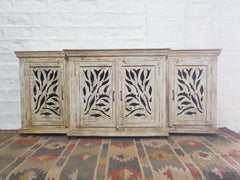 French Arched Hand Carved Indian Solid Wood Long Buffet Sideboard