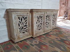 French Arched Hand Carved Indian Solid Wood Long Buffet Sideboard