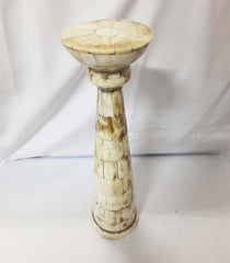 Real Bone Inlay Designer Pillar Vintage Candle Stand Holder Walnut B