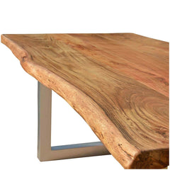 Industrial Solid Wood & Iron Base Live Edge Dining Table Natural