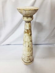 Real Bone Inlay Designer Pillar Vintage Candle Stand Holder Walnut B