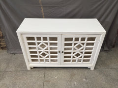 Hand Carved Indian Solid Wood Sideboard Jali Cabinet White