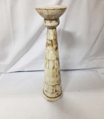 Real Bone Inlay Designer Pillar Vintage Candle Stand Holder Walnut B