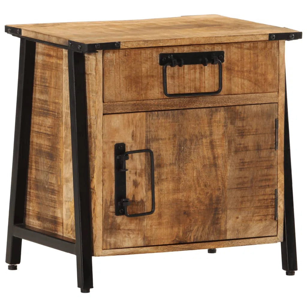 Angle Industrial Iron and  Solid Mango Wood Bedside Table 37