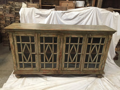 Hand Carved Indian Solid Wood Jali Buffet Sideboard With Glass Door