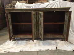 Hand Carved Indian Solid Wood Jali Buffet Sideboard With Glass Door