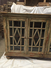 Hand Carved Indian Solid Wood Jali Buffet Sideboard With Glass Door