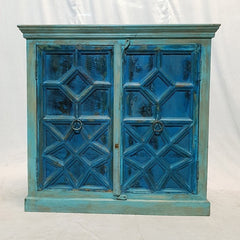 French Arched Hand carved Doors Buffet Sideboard Turquoise 107x45x103cm