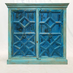 French Arched Hand carved Doors Buffet Sideboard Turquoise 107x45x103cm