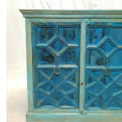 French Arched Hand carved Doors Buffet Sideboard Turquoise 107x45x103cm