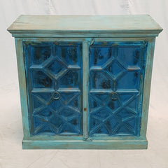 French Arched Hand carved Doors Buffet Sideboard Turquoise 107x45x103cm