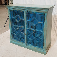 French Arched Hand carved Doors Buffet Sideboard Turquoise 107x45x103cm