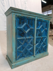 French Arched Hand carved Doors Buffet Sideboard Turquoise 107x45x103cm