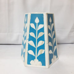 Real Bone Inlay Designer Pillar Vintage Candle Stand Holder Blue D