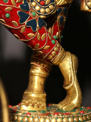 Indian Lord Krishna Playing Flute Brass Statue With Inlay Work