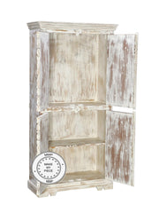 Dynasty Hand Craved Indian Solid Wood Wardrobe Bookshelf Cabinet White