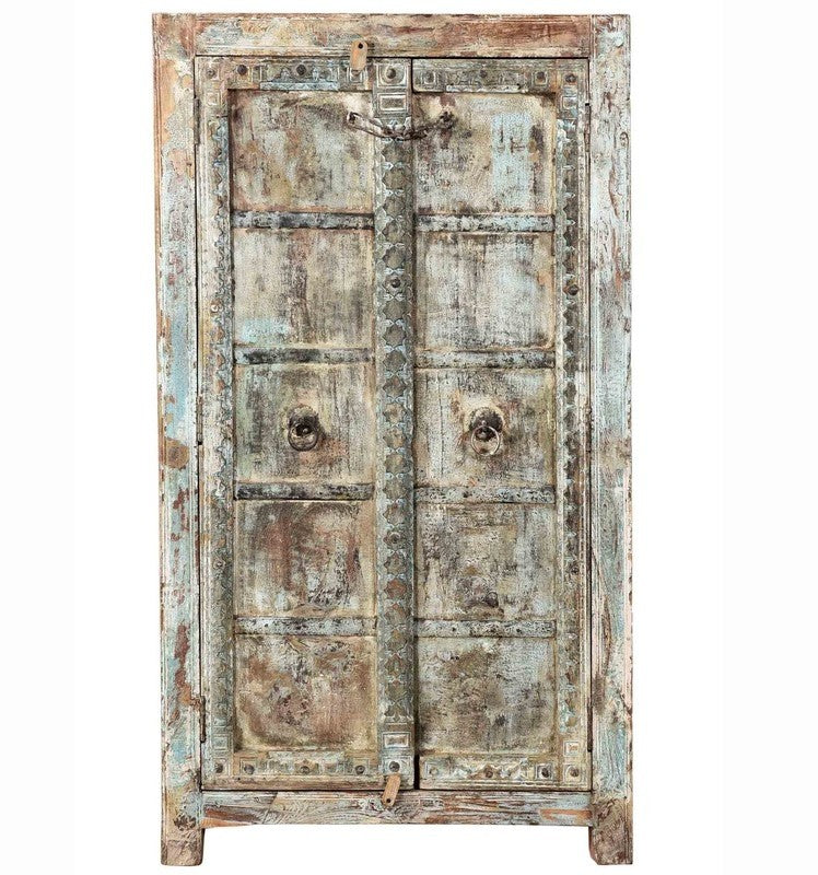 Antique Vintage Doors Large Sideboard Cabinet Natural Solid Wood And Metal Indian Brocante