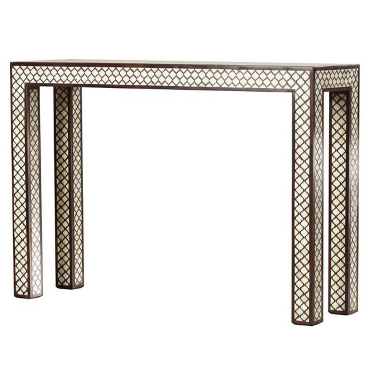 Maaya Bone inlay Brown White Geometric Console Hall table