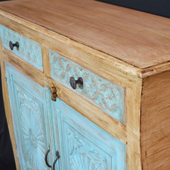 French Colonial solid blue sideboard hutch hand carved 1M