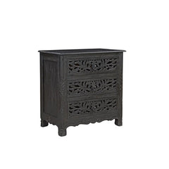 Indian Hand Carved 3 Drawers Solid Wood Bedside Table  05