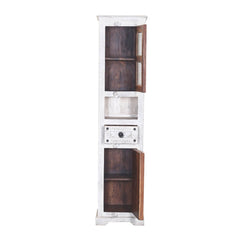 Blanc Indian Reclaimed Wood Multi-Door Tall Narrow White Linen Cabinet