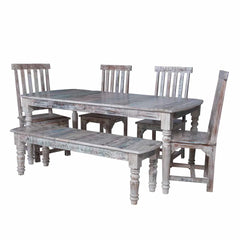 Rustica Reclaimed Solid Wood Rustic Dining Table Set Multicolour C17