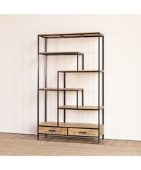 Live Edge Acacia Industrial 2 Drawers Bookcase Display Shelves