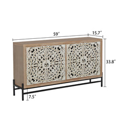 Indian Handmade Carved Mandala Solid Wood Sideboard