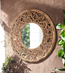 Round Hand Carved Solid Wooden Mirror Frame 72