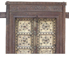 Indian Vintage Antique Handcrafted Brass Work Wooden Door 60
