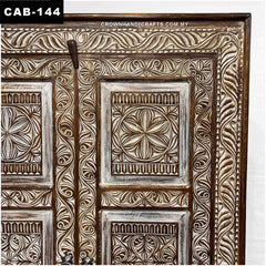 Kalah Vintage Antique Indian Hand Carved Solid Wooden Cabinet