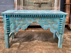 Mehrab Hand Carved Solid Wood Console Table Blue