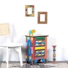 Pandora Hand Painted Multicolored Wooden Side Table