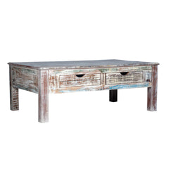 Rustica Reclaimed Solid Wood Coffee Table With Drawers Whitewash C4