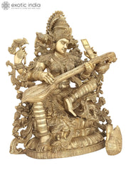 Indian Lord Goddess Sarasvati Brass Statue