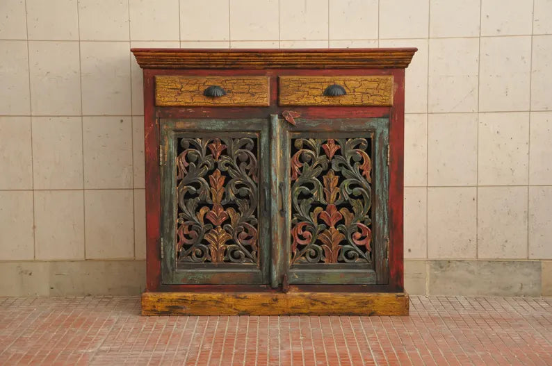 Indian Hand Carved Solid Wood Cabinet D141