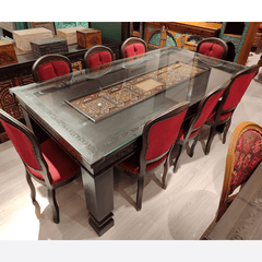 Mughal Hand Painted and Hand Carved Solid Wood Dining Table 6