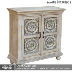 Floral Hand carved Solid wood Sideboard Whitewash